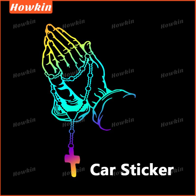 Novo adesivo de carro com mãos em oração e terço - Adesivo vinil religioso cristão - 1 unidade